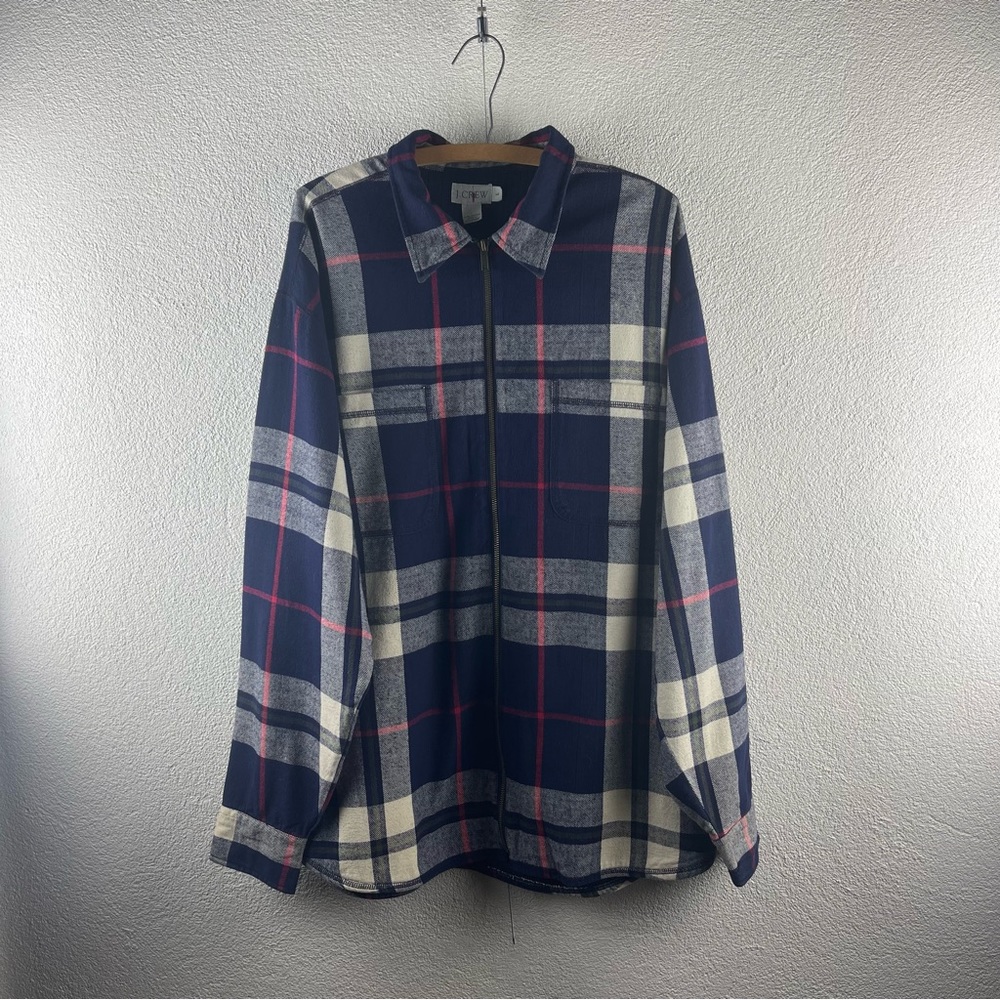 Vintage l Y2K L JCrew Flannel Plaid Zip-up Collared Pockets Shirt Jacket Shacket